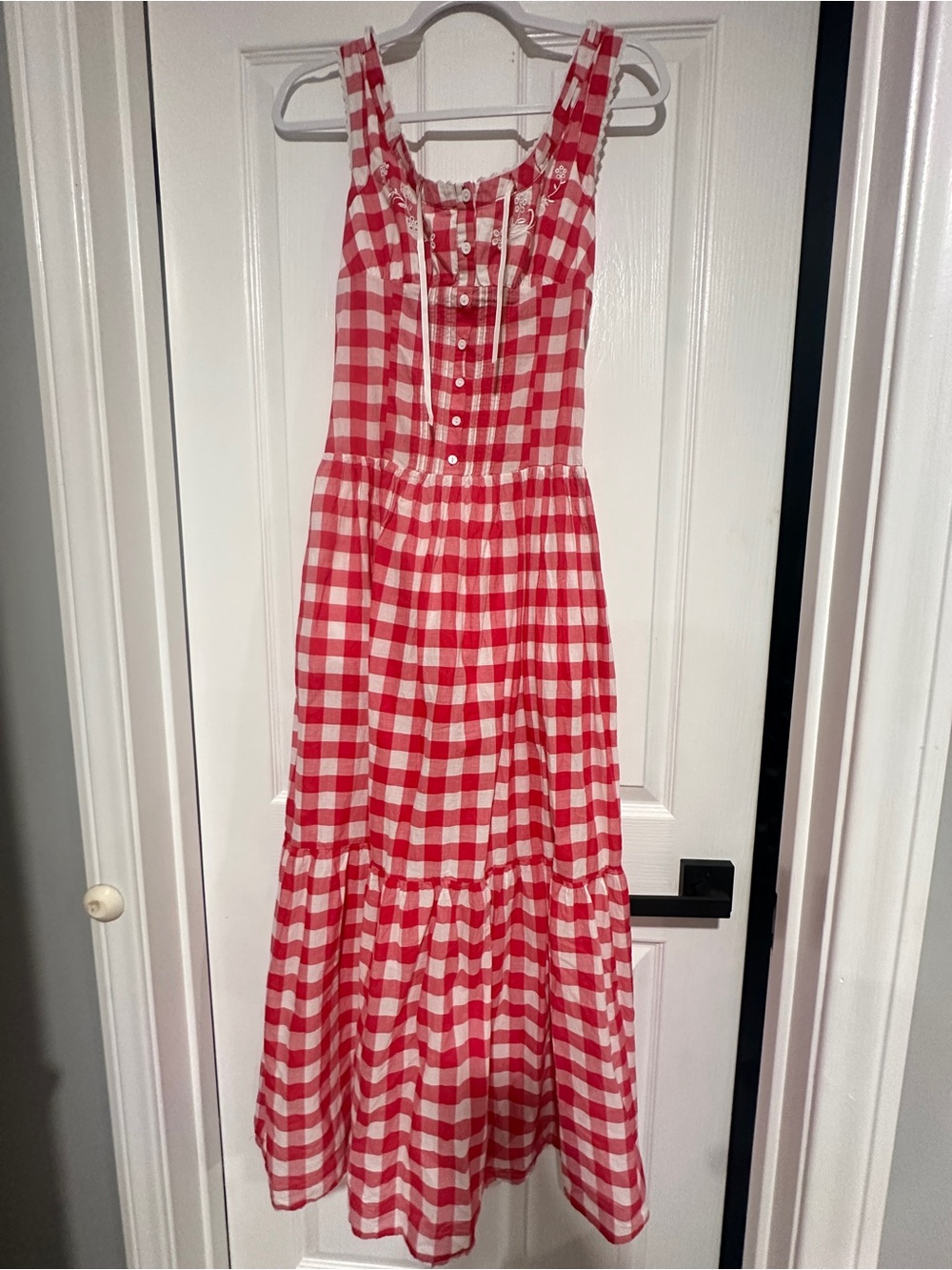 Frankie's Bikinis Red and White Gingham Maxi Dress